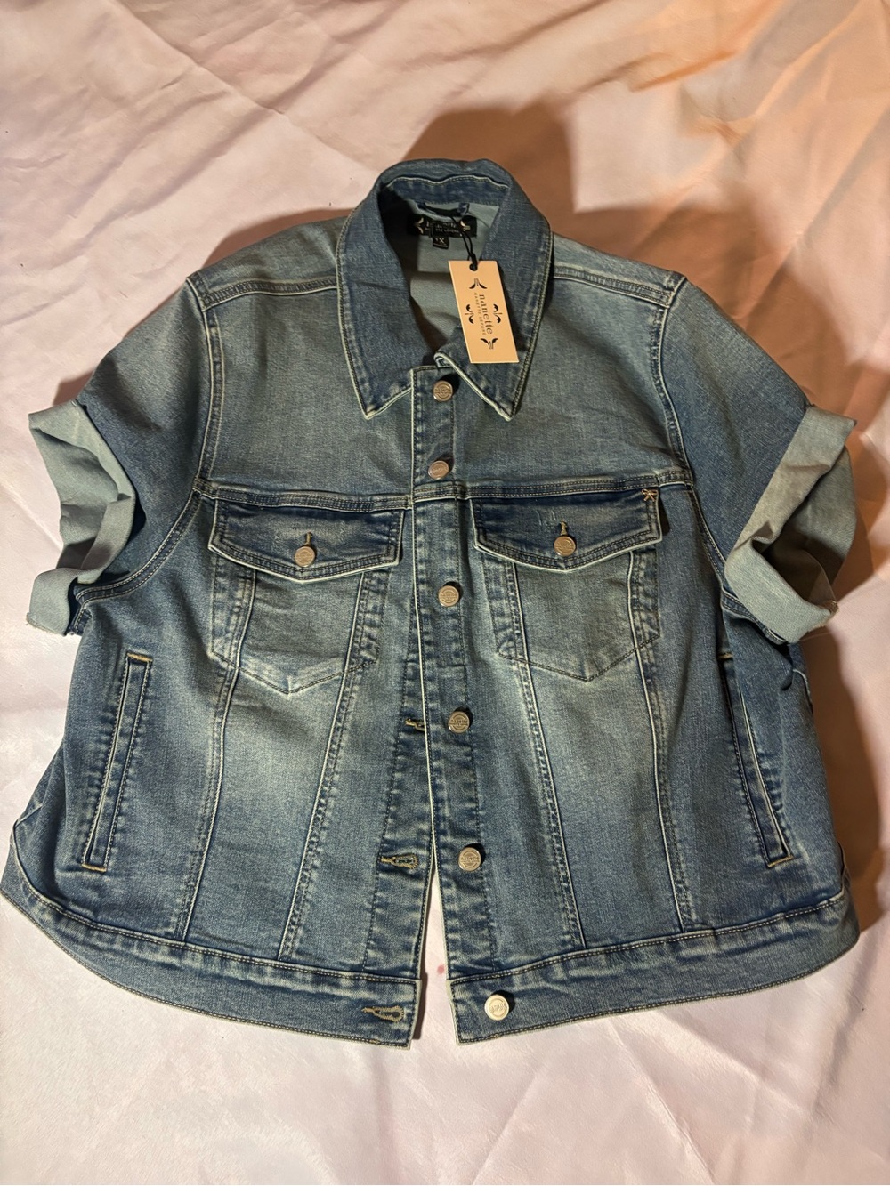 NWT Nanette Lepore Plus Size 1X Short Sleeve Denim Jacket